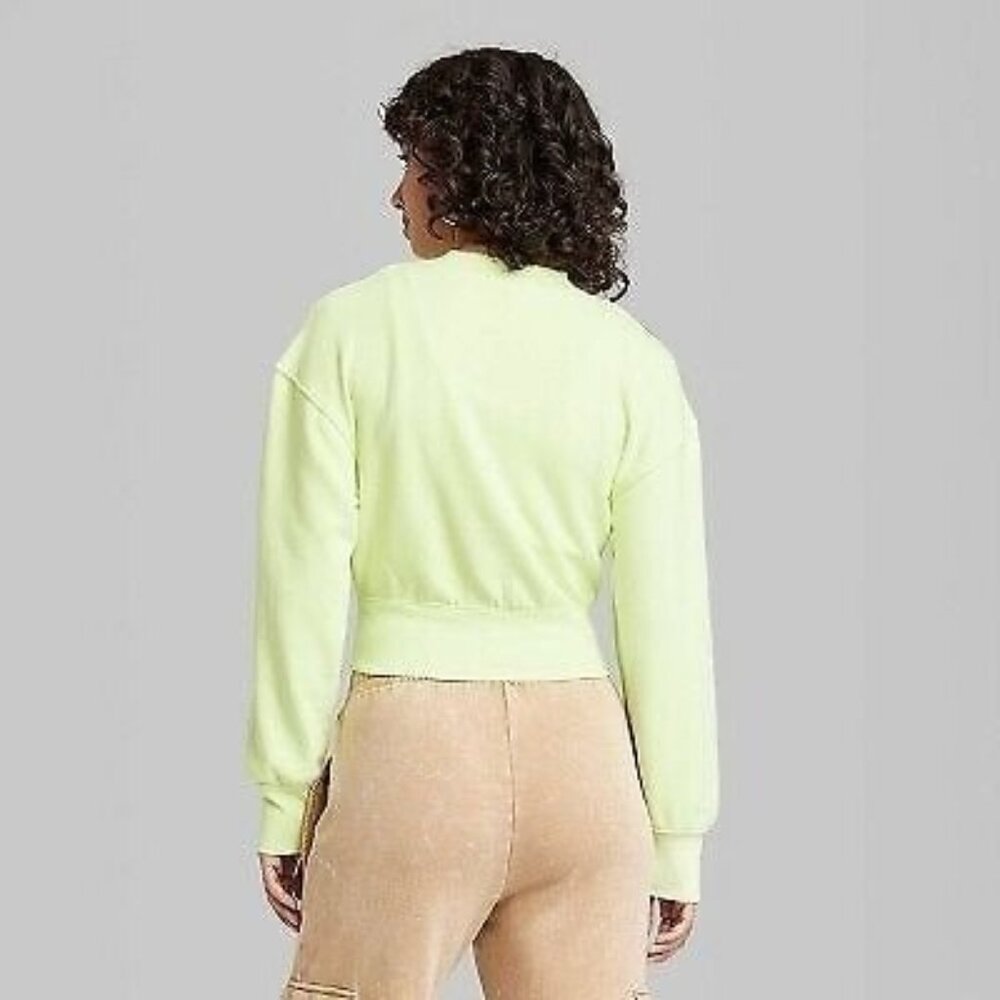 Wild Fable Women's Cropped Crewneck Pullover Sweatshirt Lemon Yellow Small - Picture 2 of 5